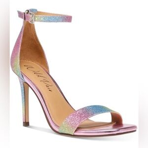 WILD PAIR Womens Pink Glitter Metallic Ankle Strap Heels